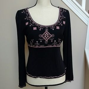 Willi Smith Black/Pink Embroidered Top